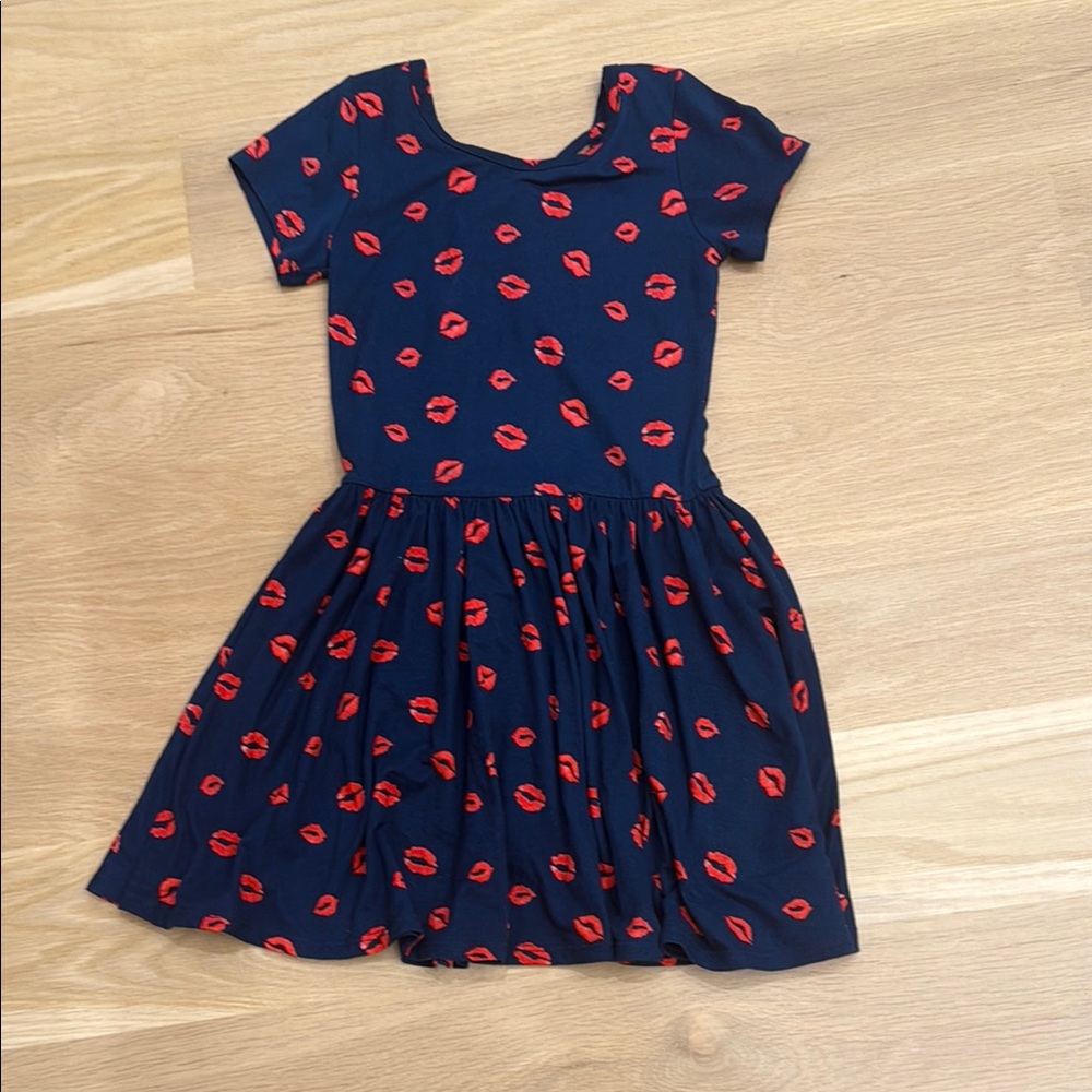Pixie Lane Kids Dress in Navy and Red Lip Print